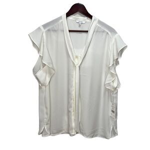Alfred Sung Button Down Ruffle blouse Size XXL NWT Neutral Minimalist
